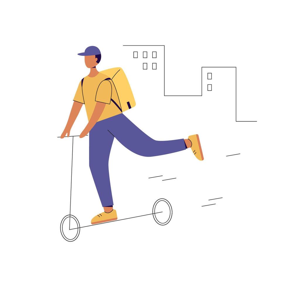 illustration of courier riding kick scooter vector