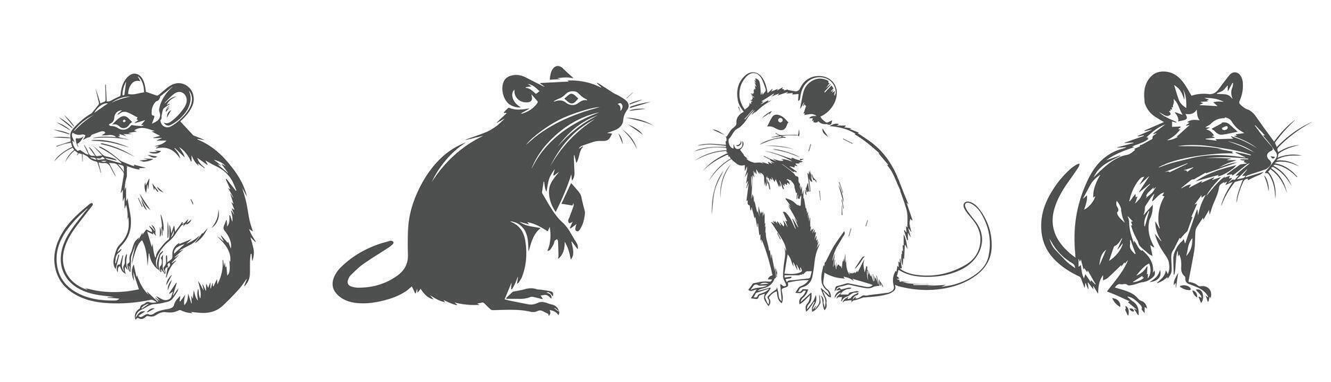 silhouette mouse set, black and white design vector