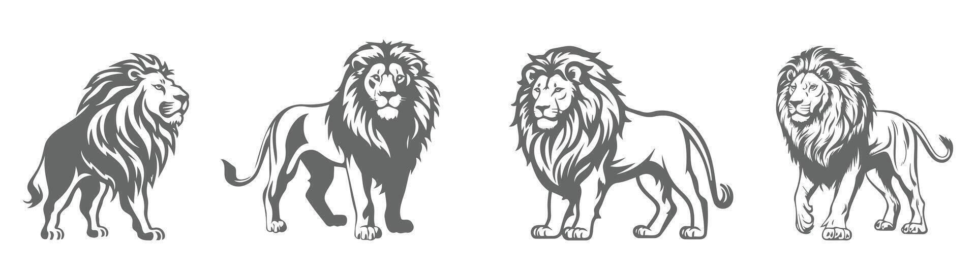 lion silhouette set vector