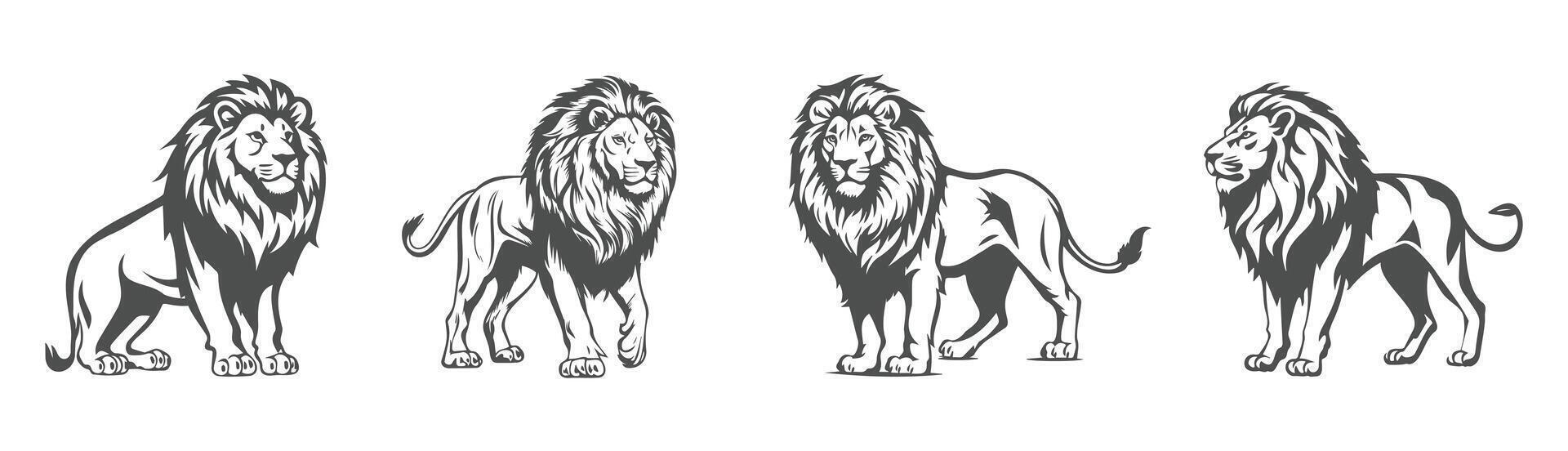 lion silhouette set, black and white design illustration, generated by ai vector