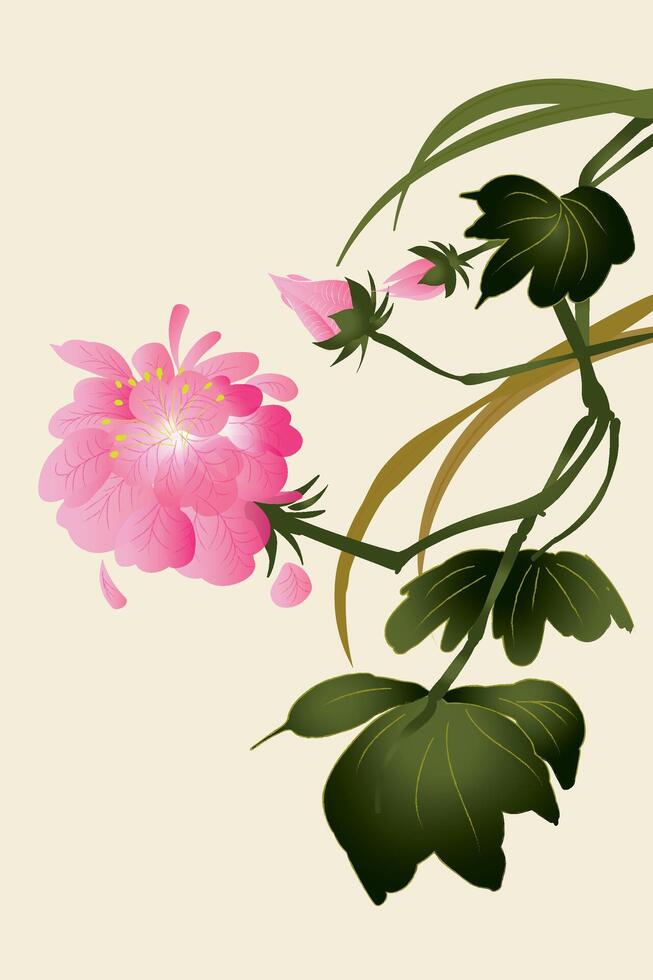 Hibiscus, which is still blooming despite frost, symbolizes integrity, an ideal personality in traditional Chinese culture vector