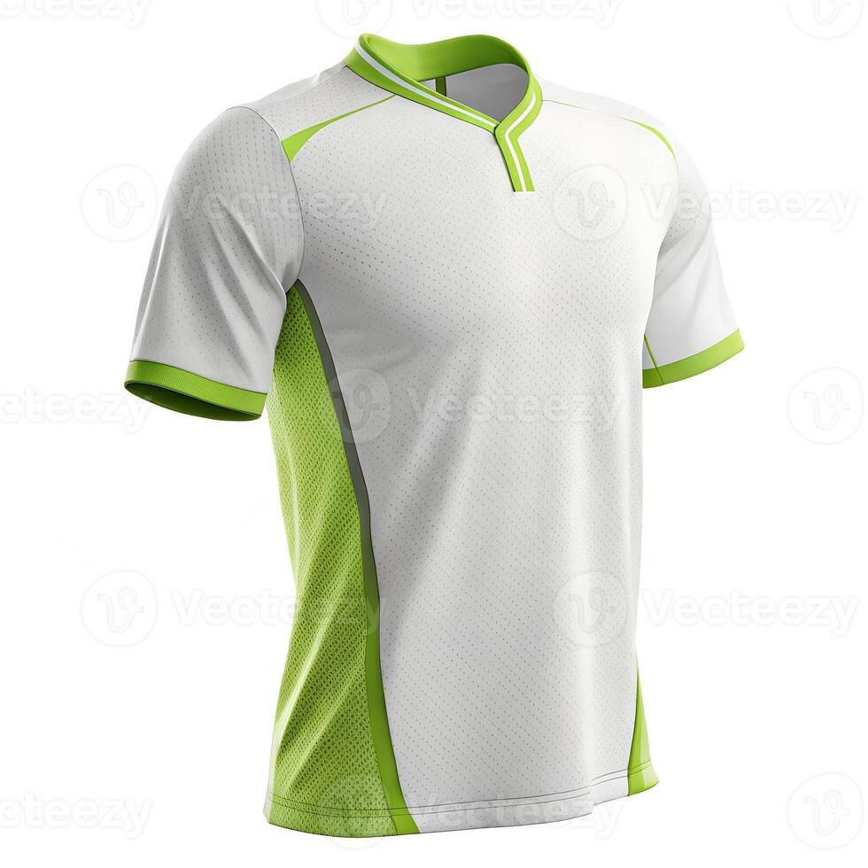 A white and green soccer jersey with a zipper photo