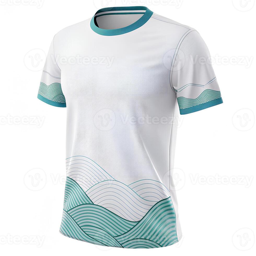 A white and green t - shirt with waves on it photo