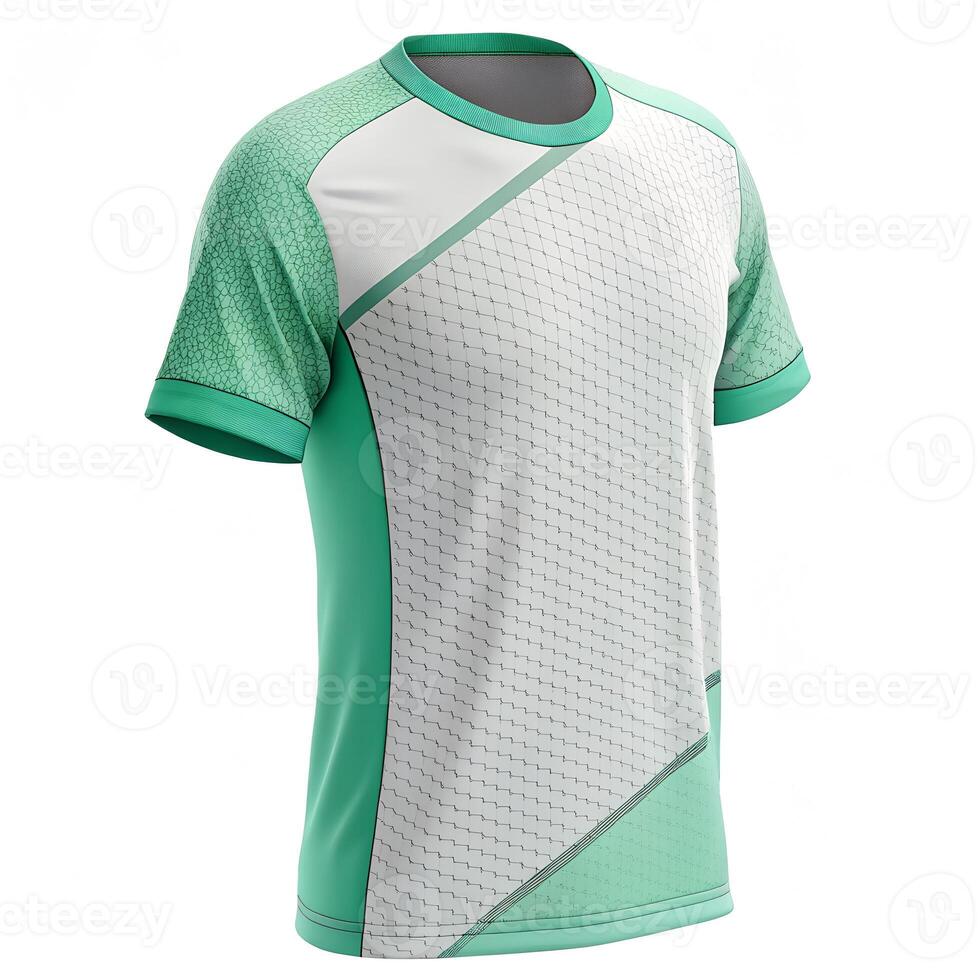 A men's green and white jersey with a white stripe photo