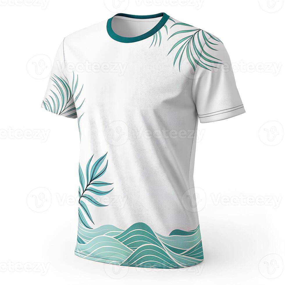 A white t - shirt with green leaves on it photo