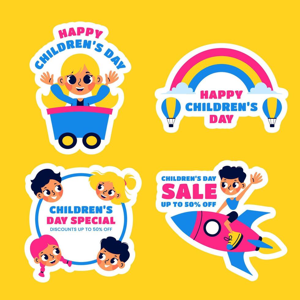 Illustration of Children Having Fun on International Children's Day for Social Media Label vector