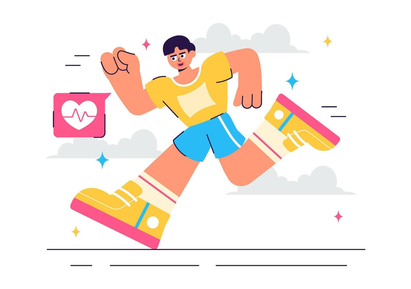 Fitness and Wellness Illustration with People Jogging for Health in a Flat Style vector