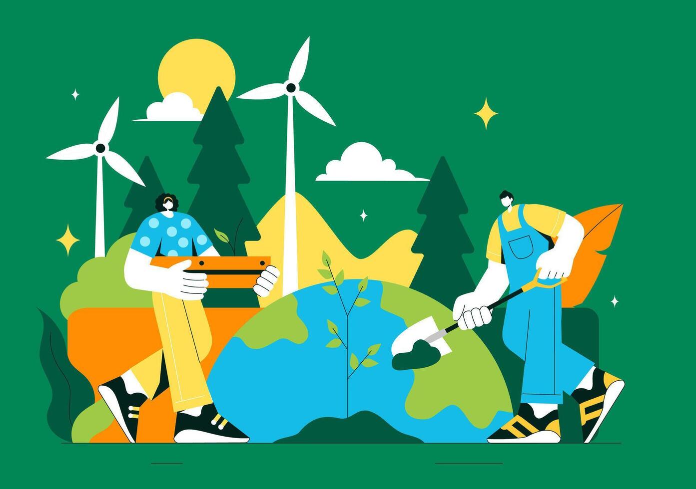 Global Environmental Protection Illustration with Forest and Clean Planet Theme vector