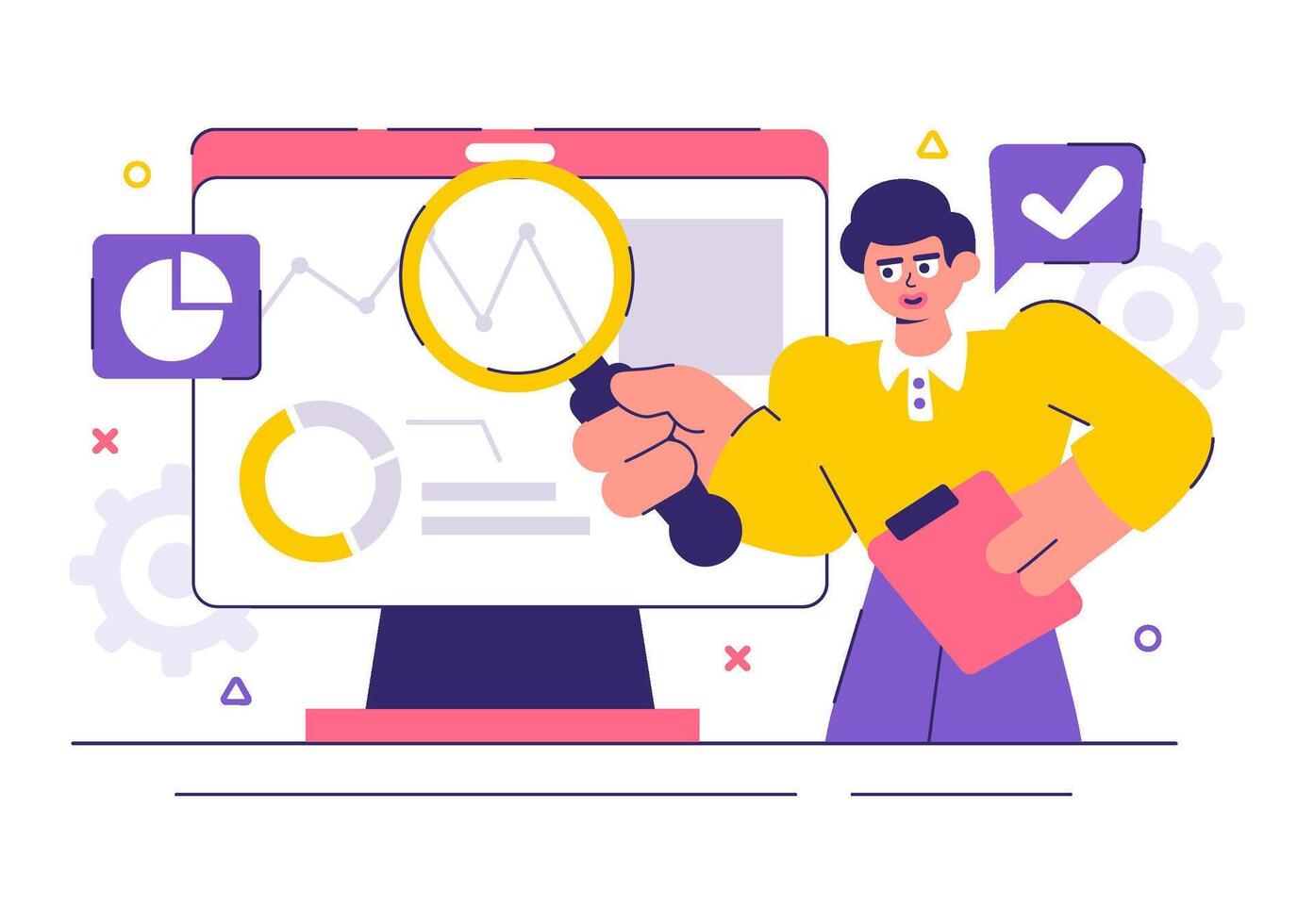 Market Research Team Performing Data Analysis in Flat Cartoon Illustration vector