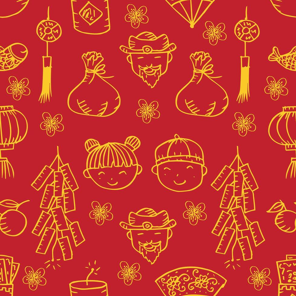 Seamless pattern with chinese New Year symbols. vector
