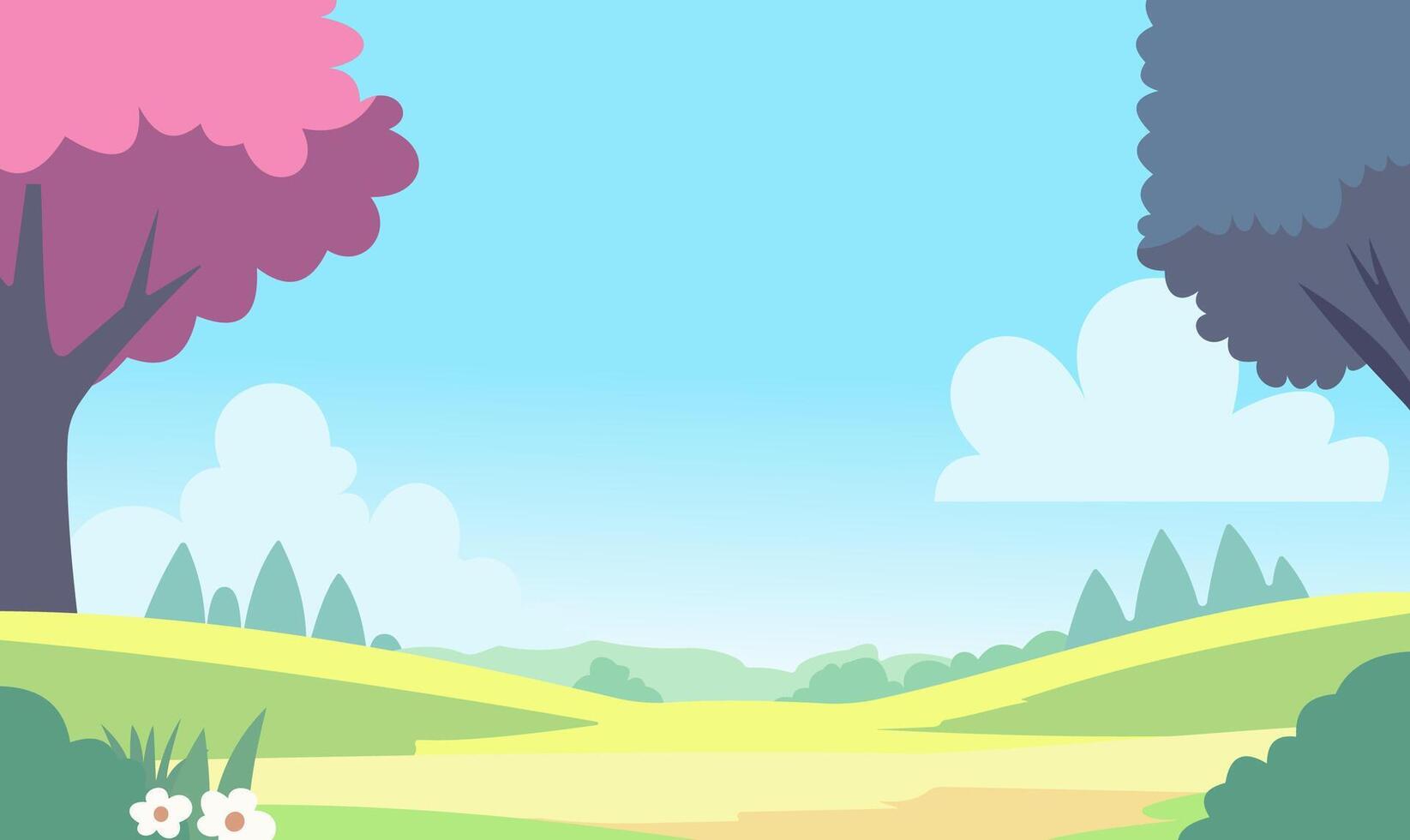 Park Garden Nature Scenery Landscape with Flowers Plant Tree in Summer vector