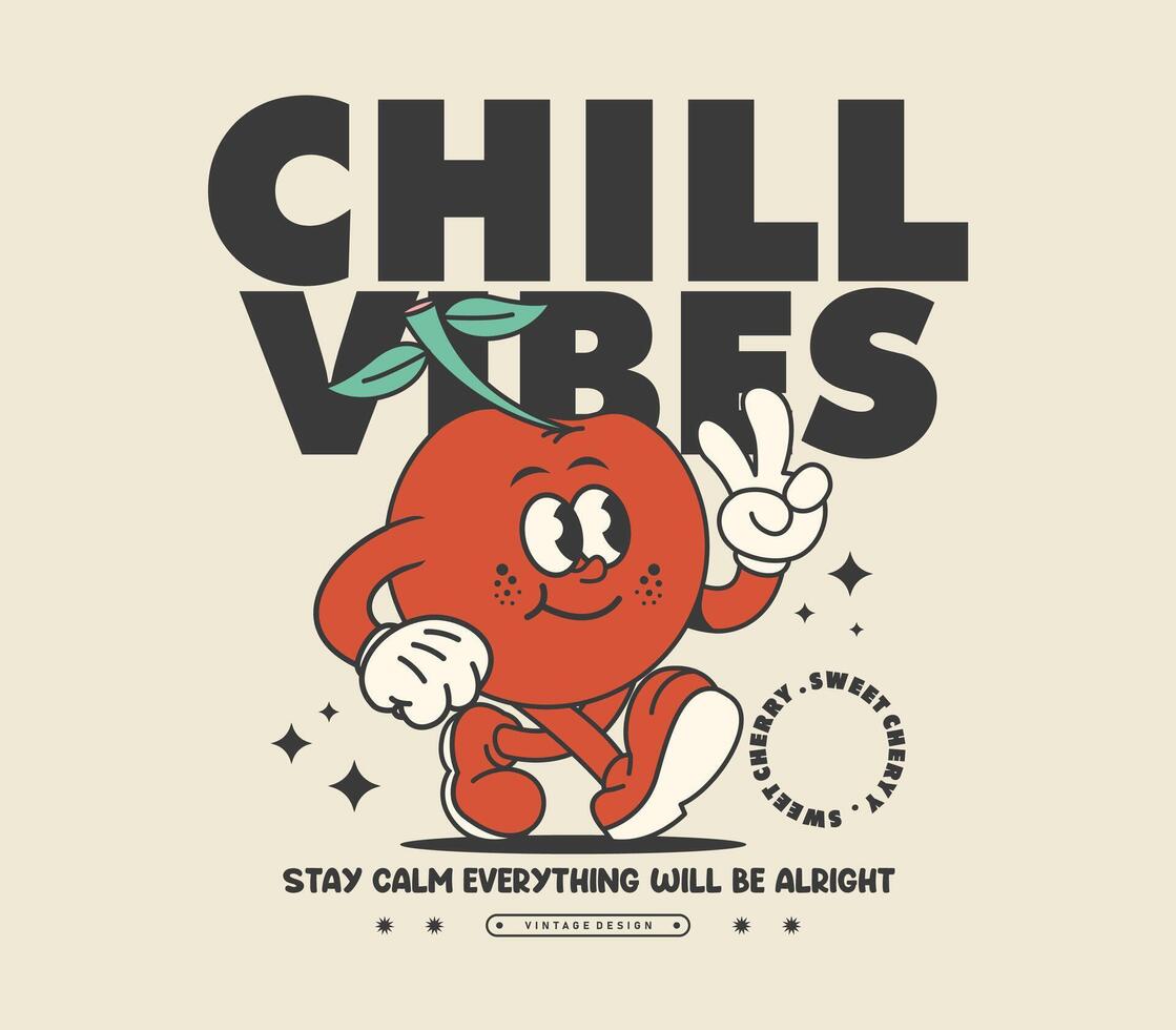 cartoon character of cherry in retro style. Perfect for stickers, posters, prints, and more. vector