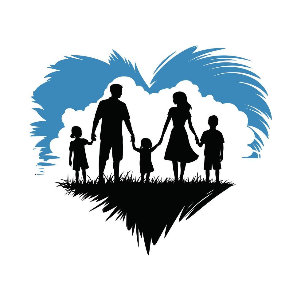 Silhouette Family in Heart Shape Nature Background vector