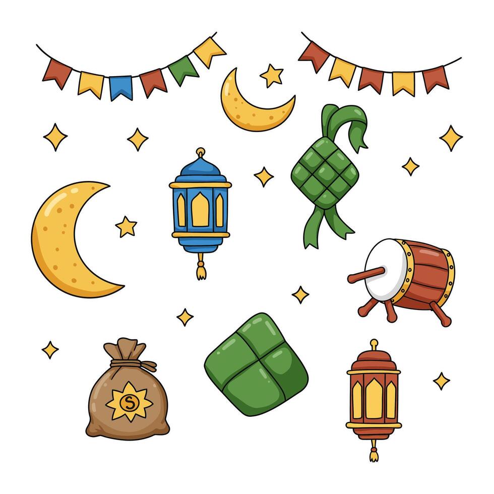 Eid al-Fitr Celebration Festive Icons and Elements vector