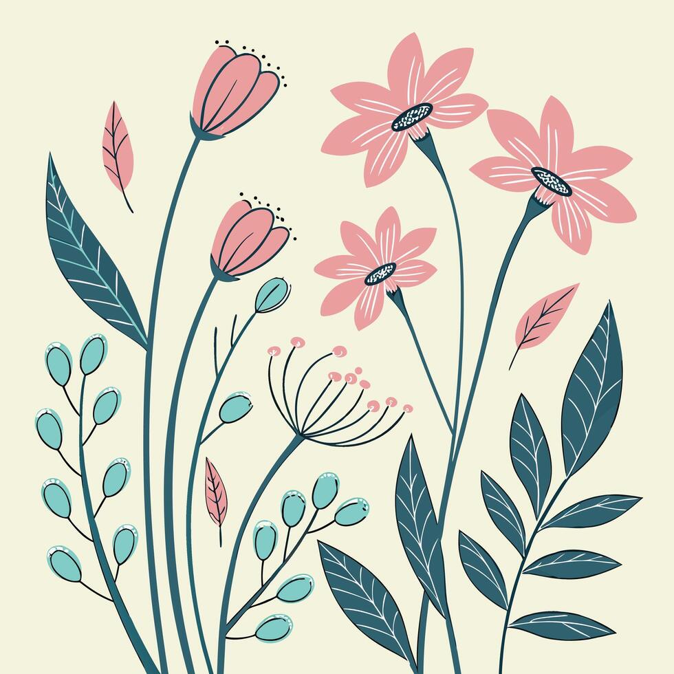 Minimal Scandinavian Rose and Leaf Line Art Seamless Pattern Black and White Elegant Floral vector