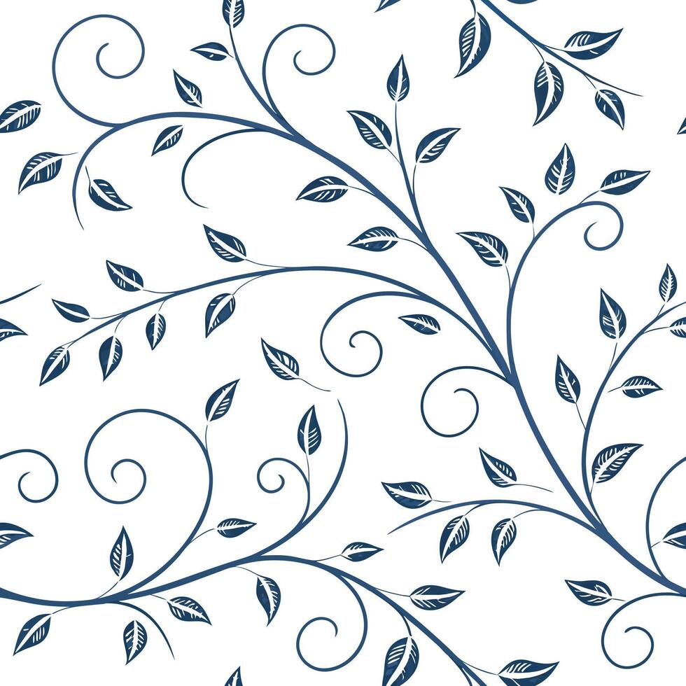 Minimal Line Art Vines and Leaves Seamless Pattern Elegant Curving Botanical Background vector