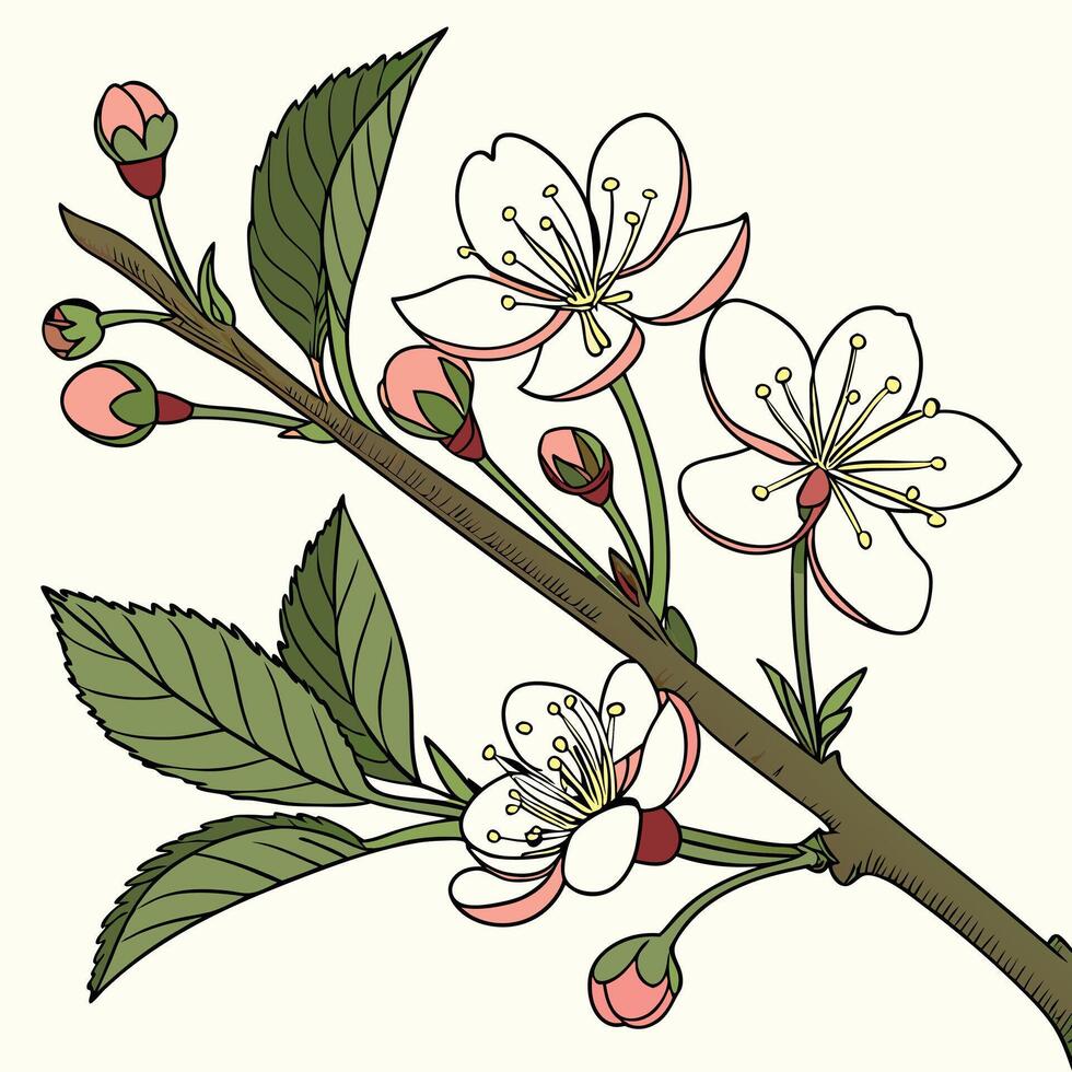 Fresh Growth Themed Pattern with Tiny Buds and Flowers vector