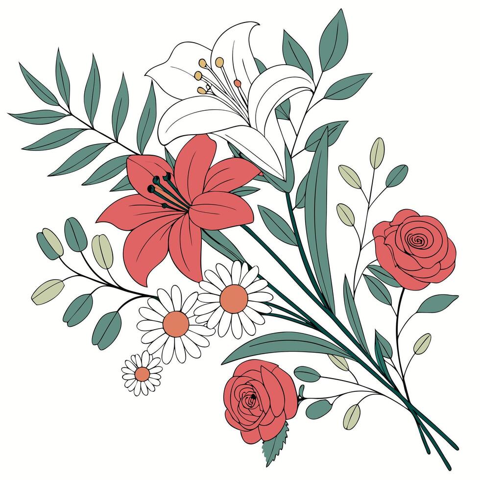 Mixed Floral Composition Seamless Pattern vector