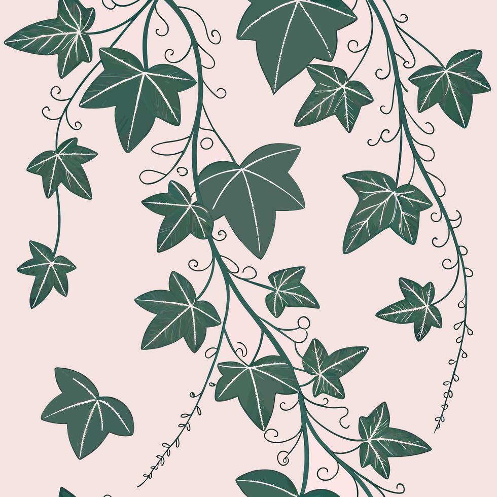 Modern minimal pattern with climbing vines over grid background, soft muted tones vector