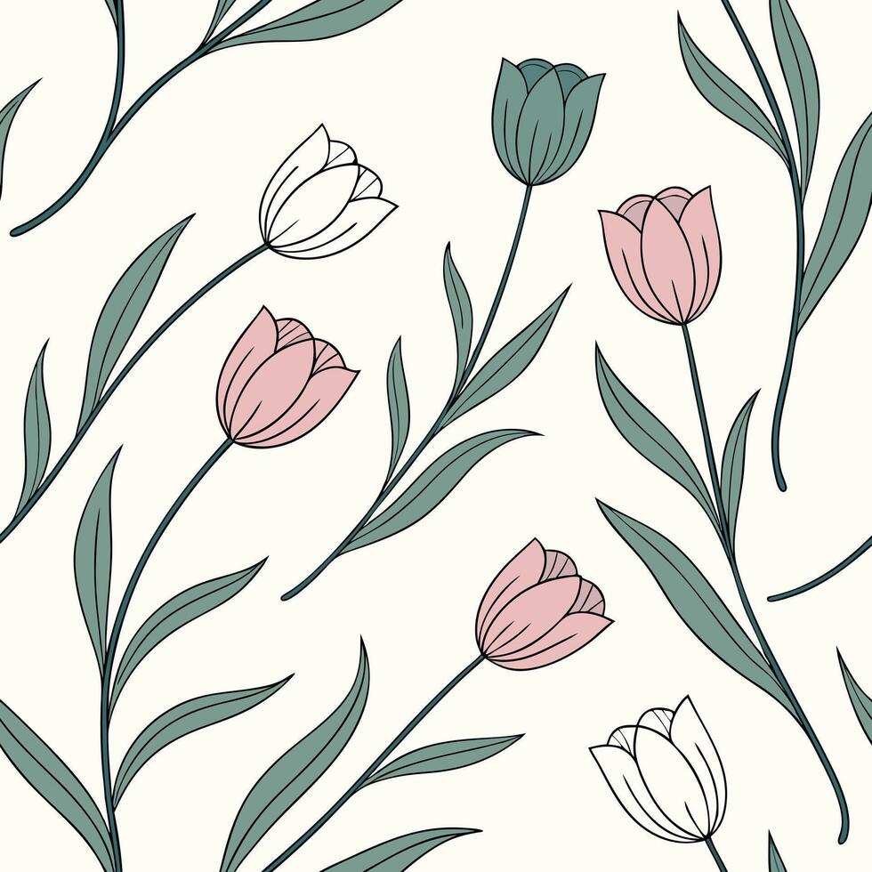 Seamless Night Garden Theme with Glowing Botanical Elements vector