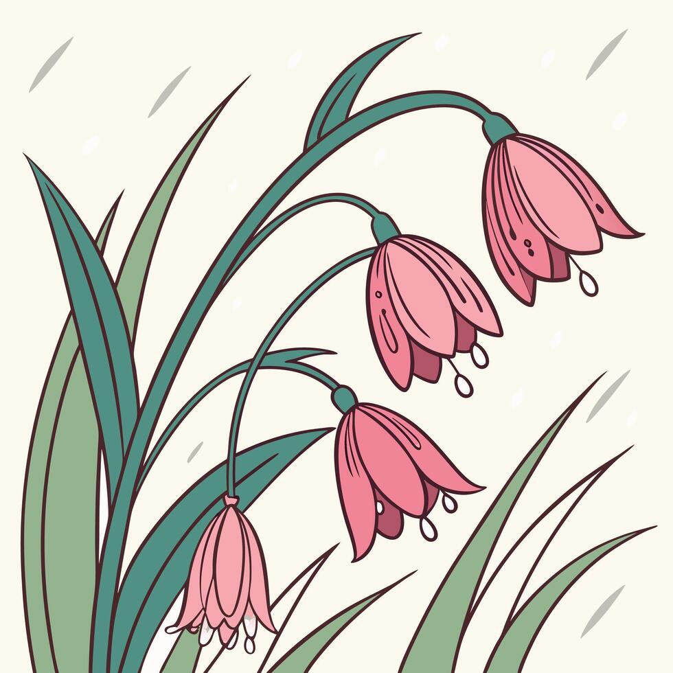 Windy Floral Pattern with Drenched Watercolor Flowers vector
