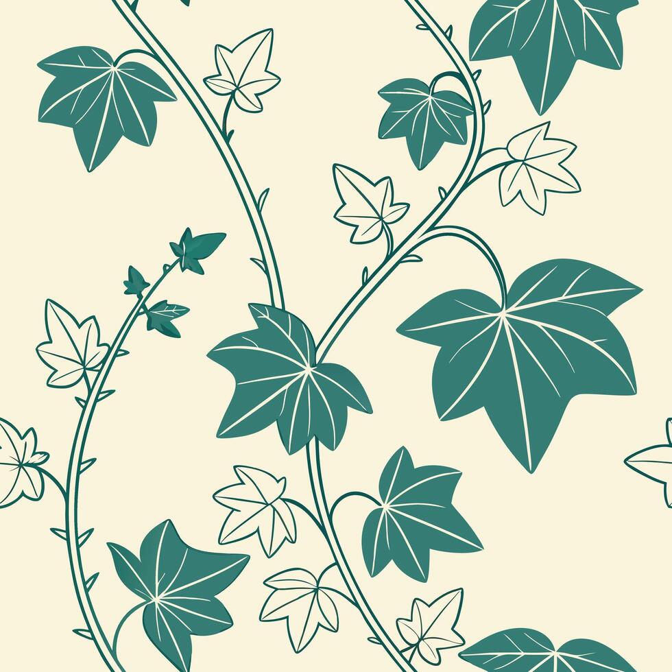 Seamless pattern of climbing vines and ivy leaves, soft pastel background, cottagecore aesthetic, delicate lines vector