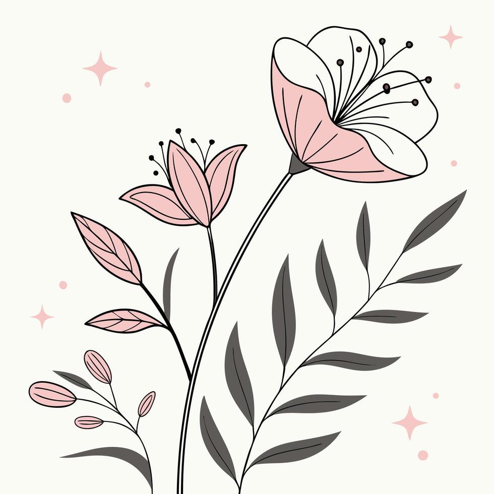 Minimal flower and leaf pattern, flat illustration style, pastel color palette vector