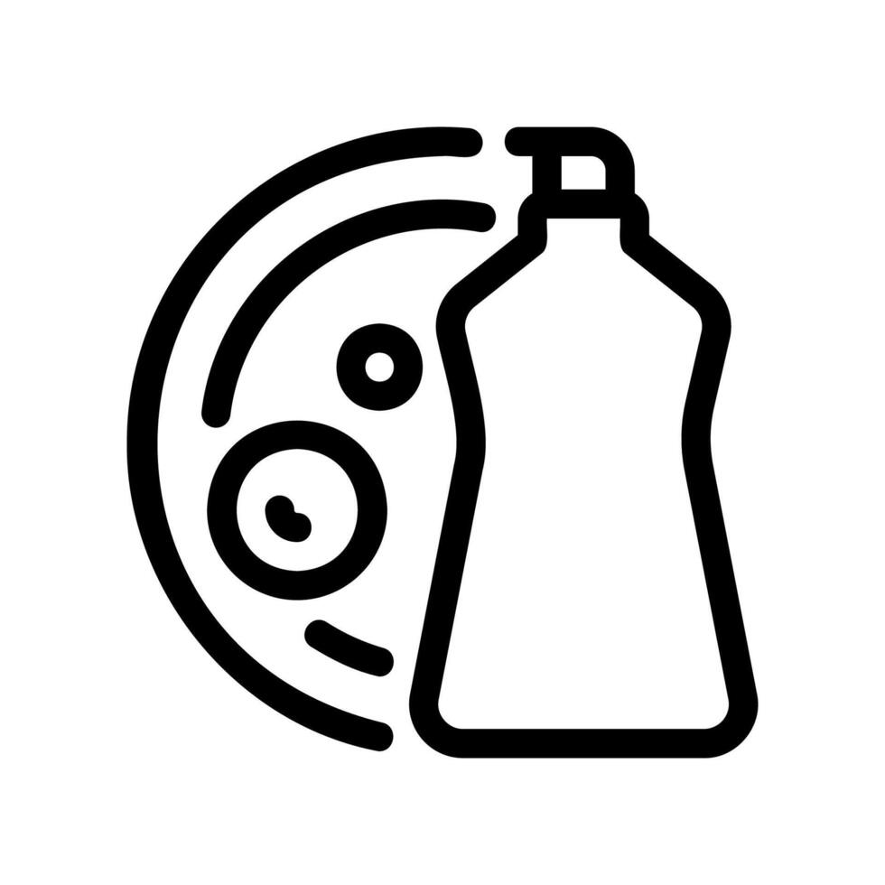 Dishwashing Scene Icon with a Plate and Detergent Bottle Outline vector