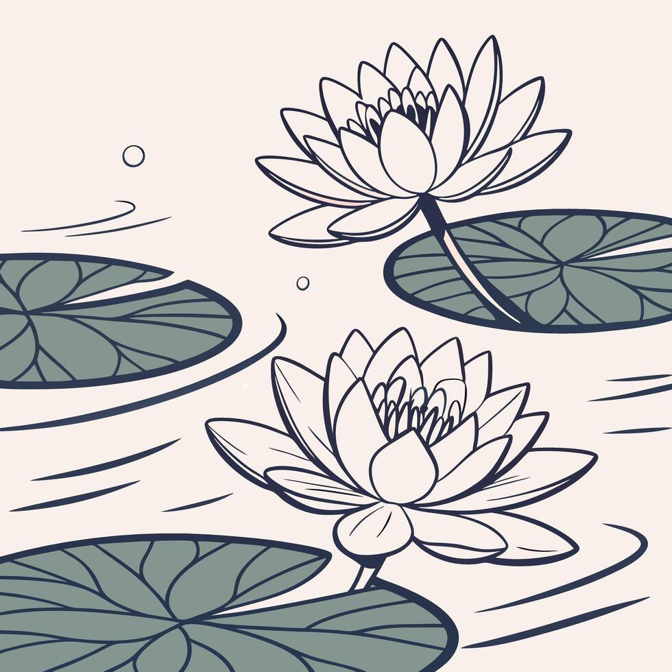 Seamless lotus flower and lily pad pattern, with splash effects and reflective water lily vector