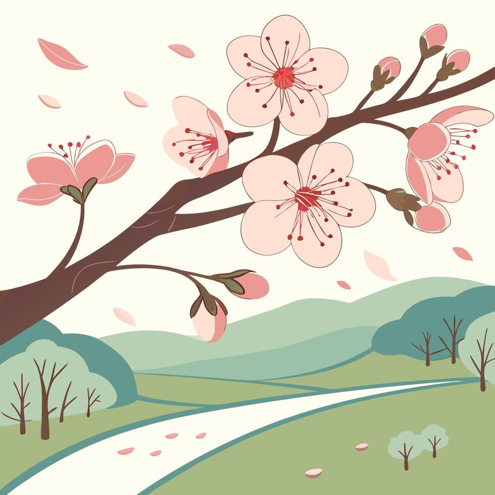 Seamless spring pattern with cherry blossoms, pastel background, gentle breeze feeling vector