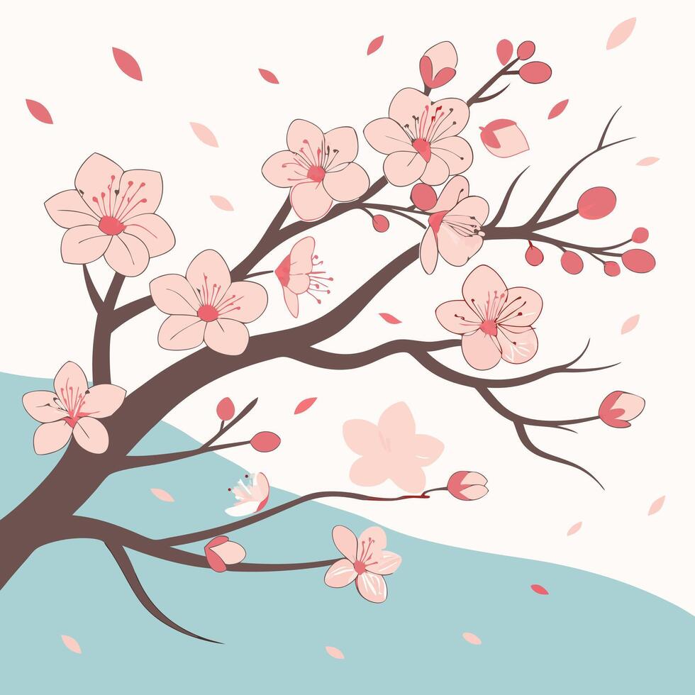 Seamless spring pattern with cherry blossoms, pastel background, gentle breeze vector