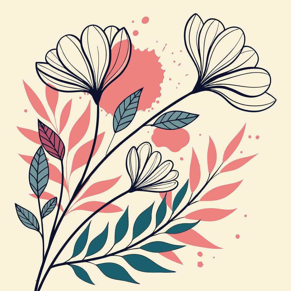 Elegant Vine and Bud Pattern with Minimal Color Palette vector