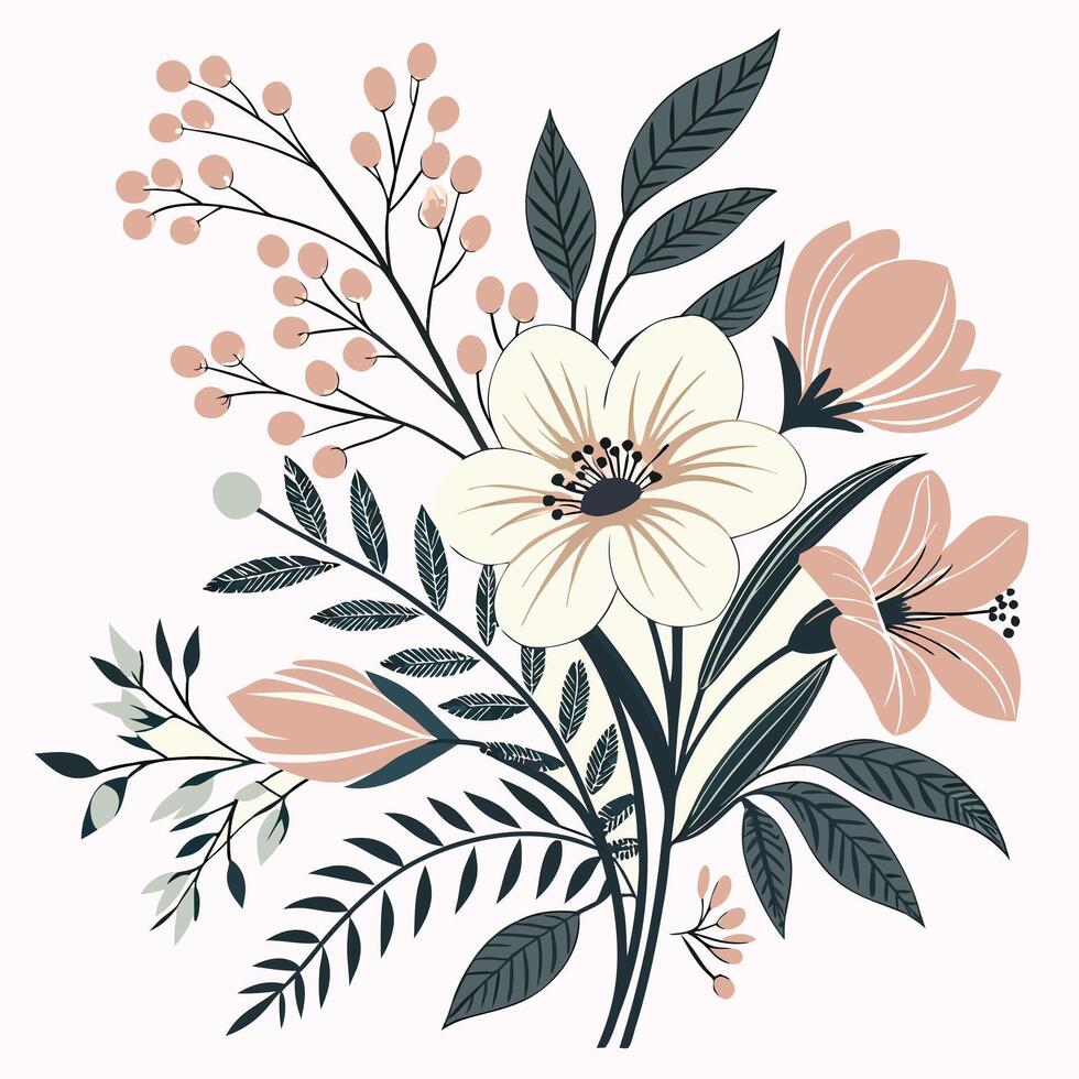 Seamless Bouquet Pattern with Garden Flowers and Leaves vector