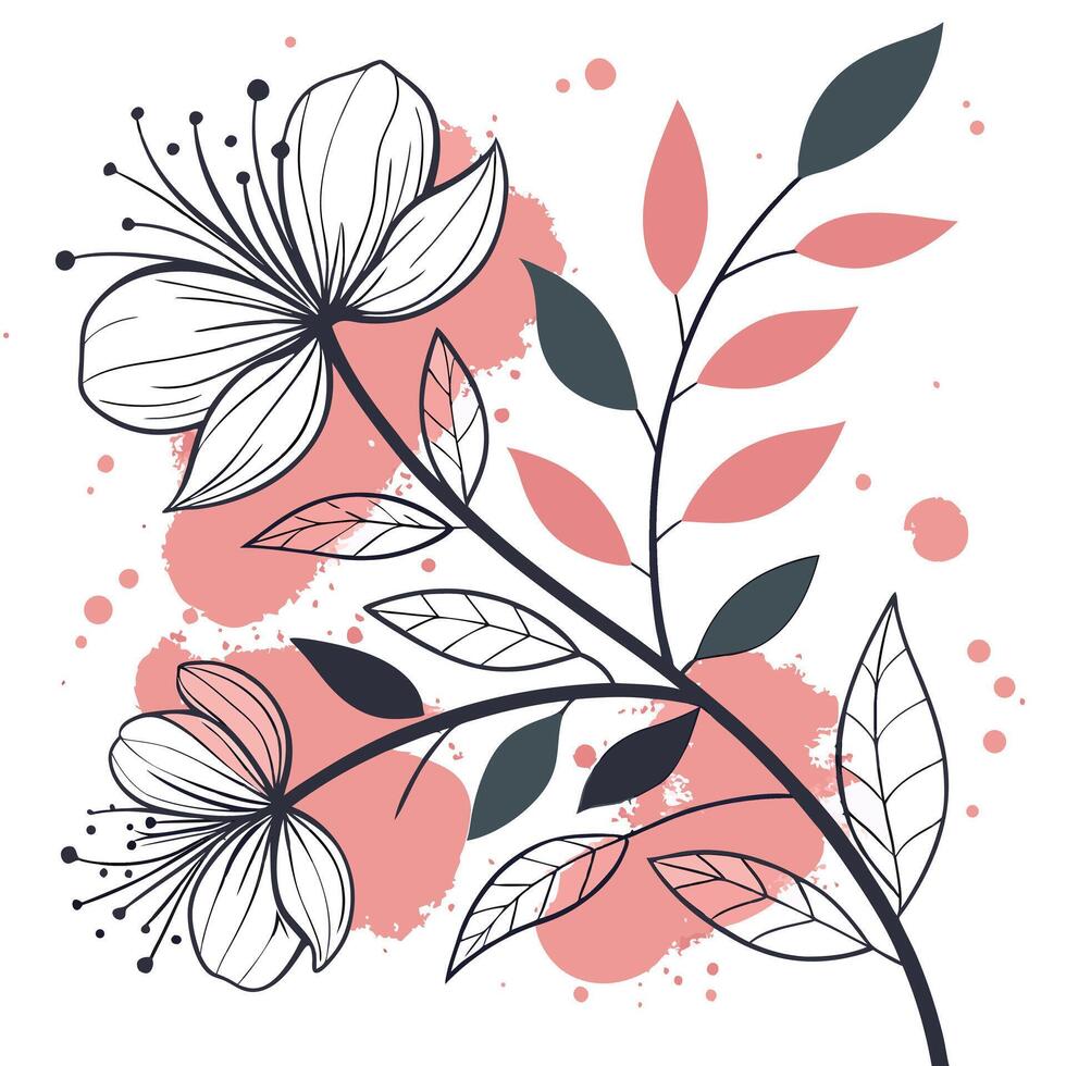 Abstract floral pattern with overlapping translucent petals and leaf silhouettes, vibrant watercolor splashes, artistic look vector