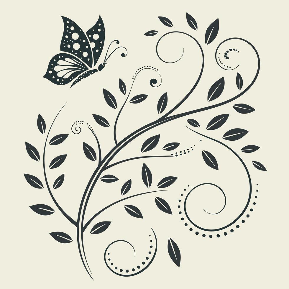 Elegant minimalist vine and dot pattern, simple geometry mixed with organic flow vector