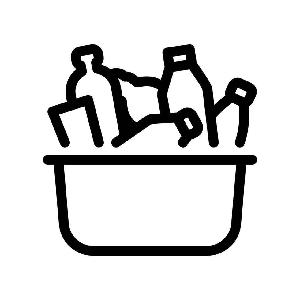 Basin filled with various types of plastic bottles and containers ready for recycling vector