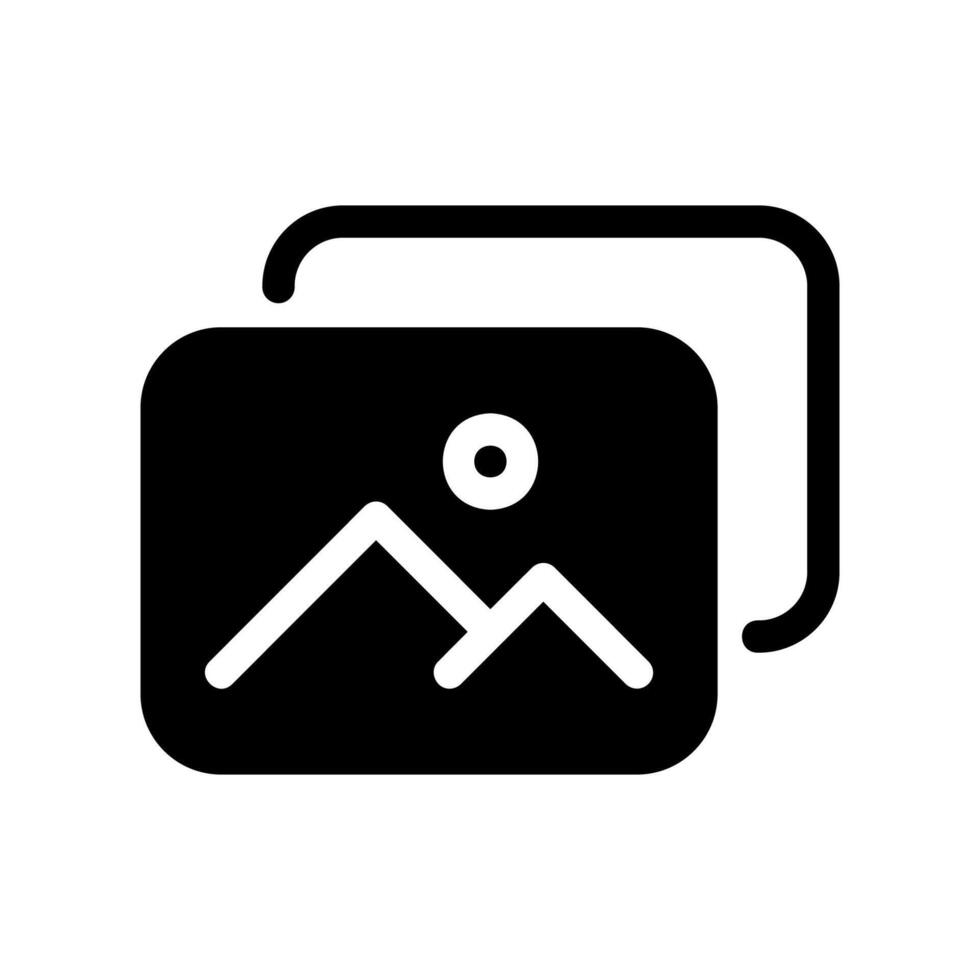 Black Icon Depicting Stacked Images or Photo Gallery Symbol Design vector