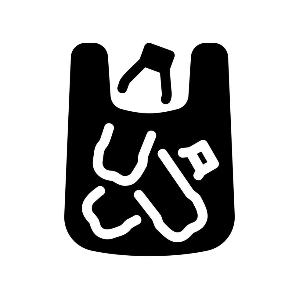 Black Plastic Bag Icon Filled with Crumpled Trash or Garbage Items vector
