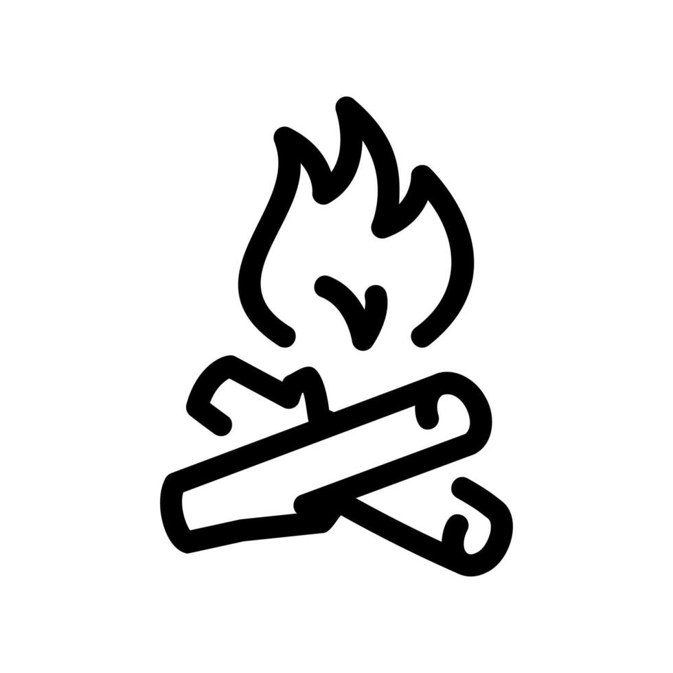 Outline icon of a campfire with burning logs providing warmth and light outdoors setting vector