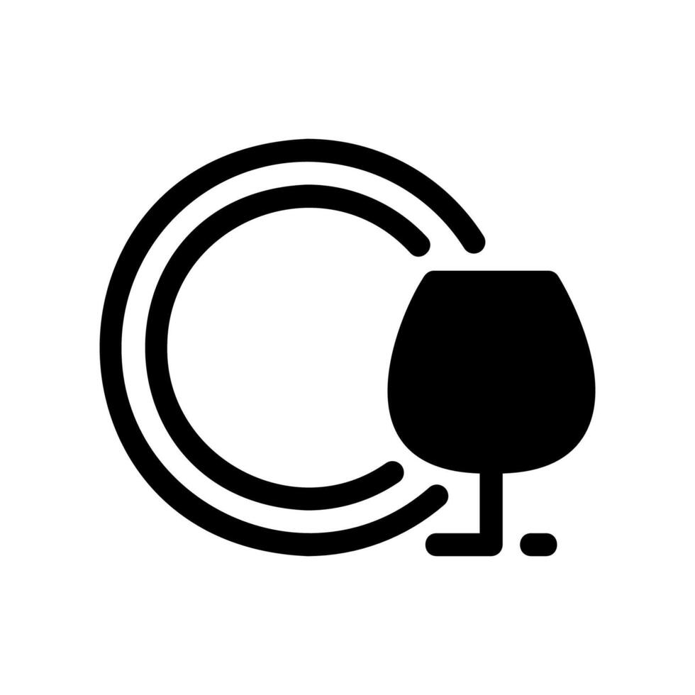 Black Icon Featuring a Plate Beside a Wine Glass for Dining Symbol vector