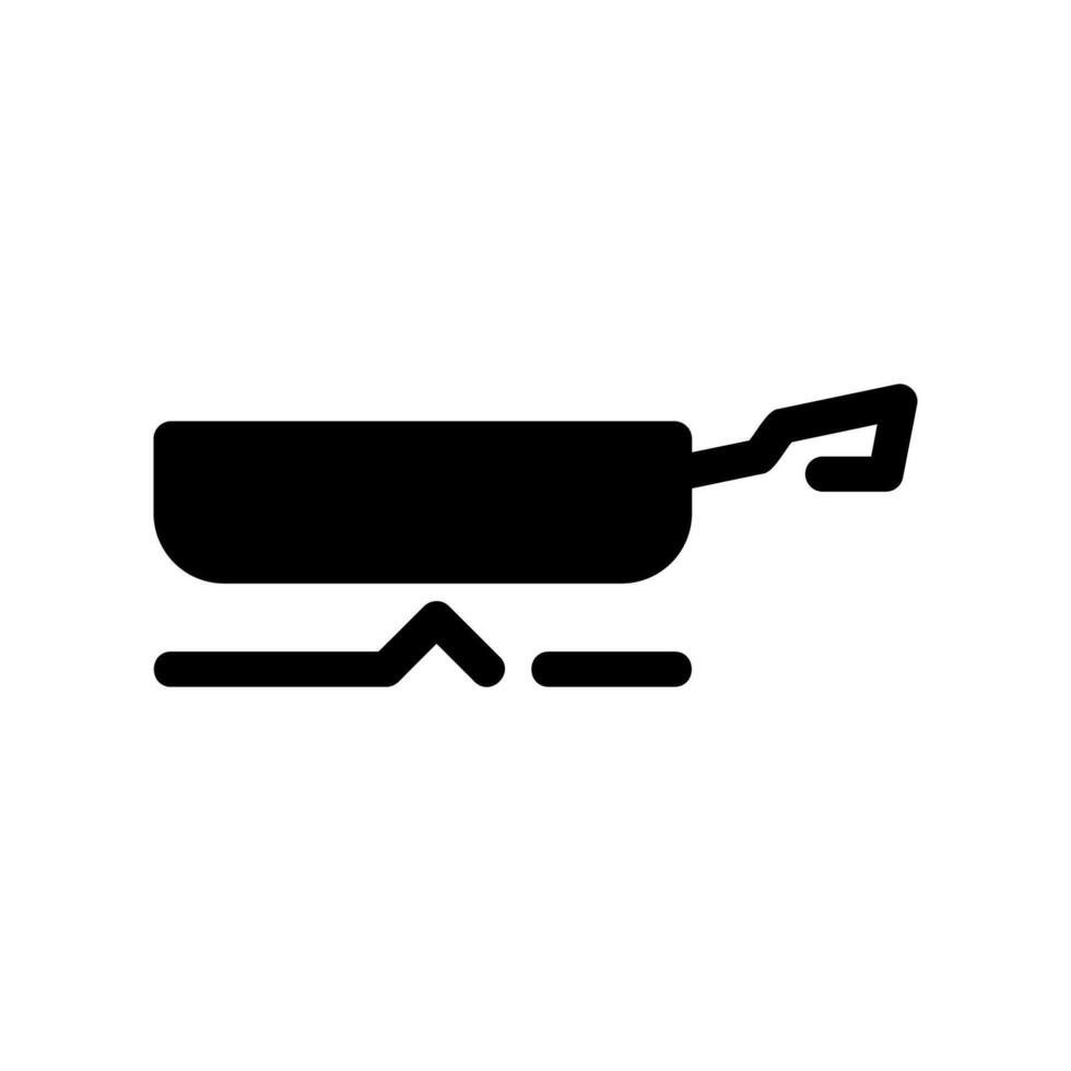 Black Frying Pan Silhouette Heating Up on a Stylized Gas Burner Flame vector