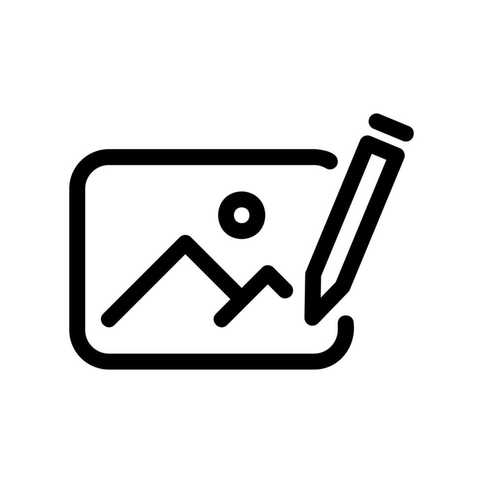 Image Editing Outline Icon with Landscape and Pencil Graphic Symbol vector