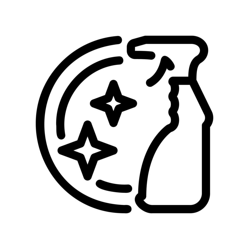 Outline Icon of Dishwashing with Plate, Spray Bottle and Clean Sparkles vector