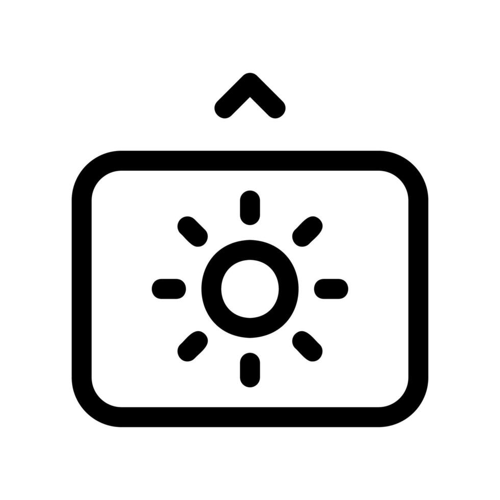 Increase Brightness Control Outline Icon with Sun and Up Arrow vector