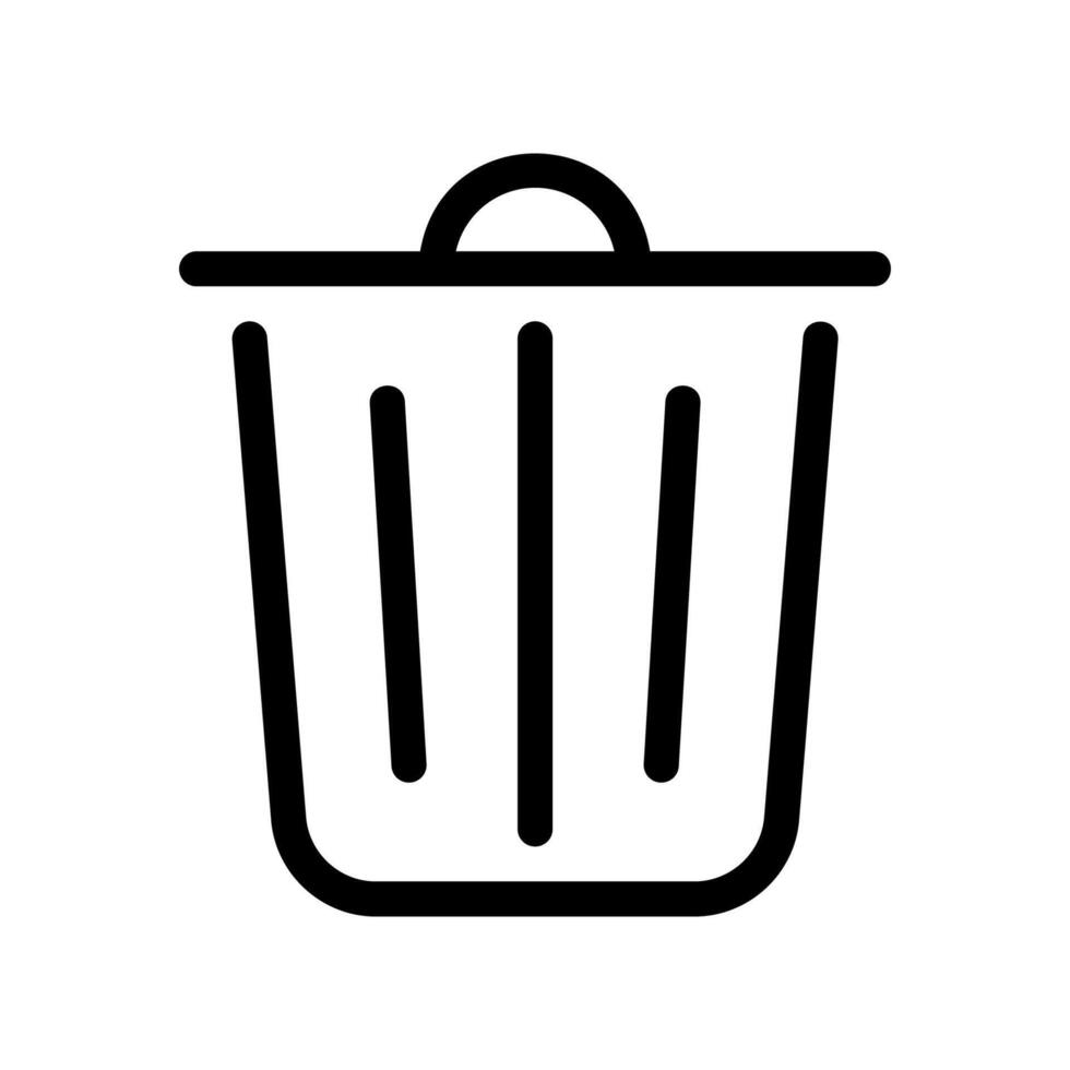 Outline icon of a common household trash can or office wastepaper bin with lid handle vector