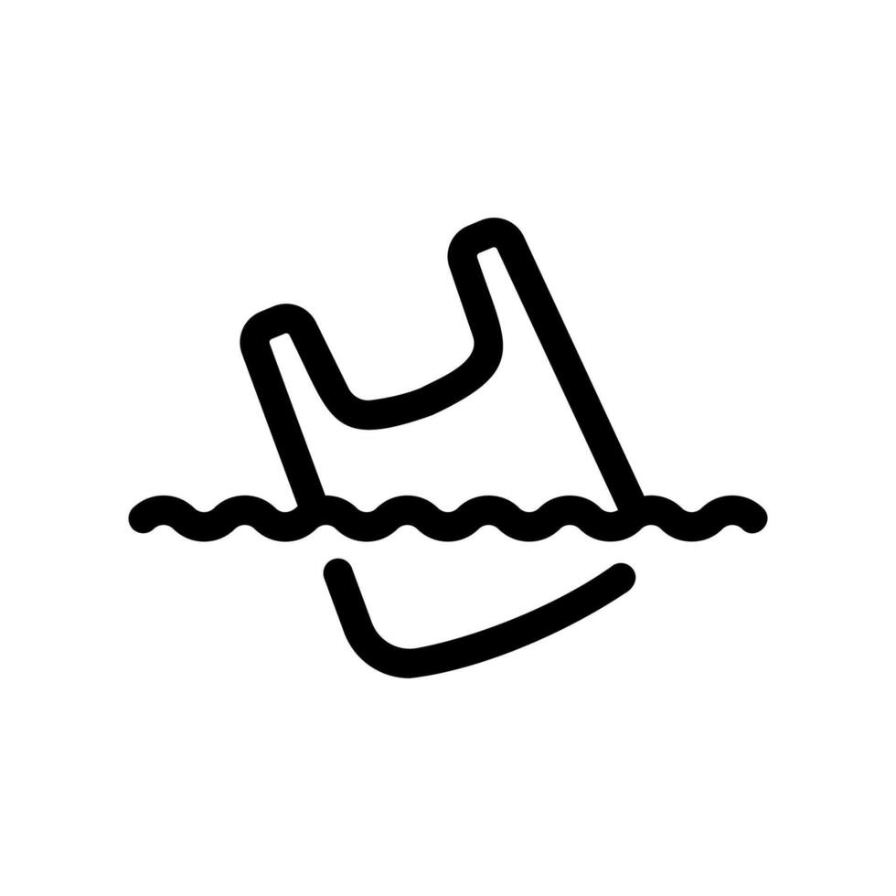 Plastic Bag Floating Drifting on Water Surface Pollution Line Icon vector