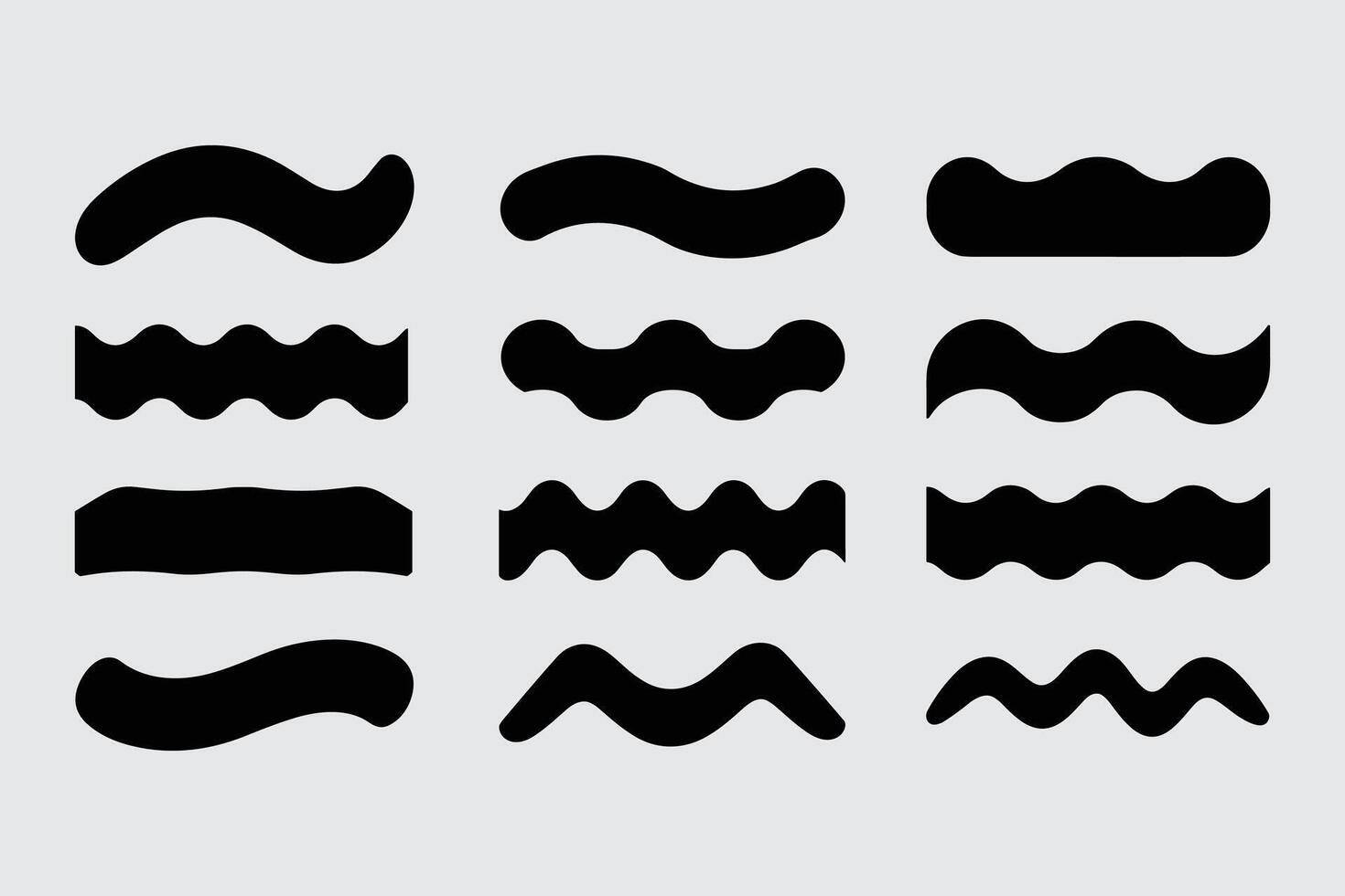 Set Of Twelve Black Wave Shape Design Elements Collection vector