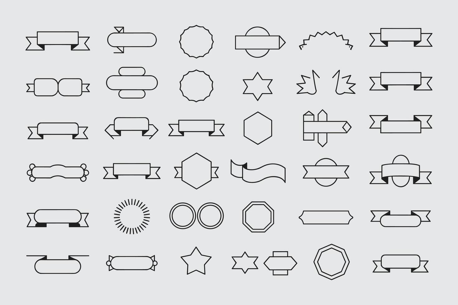 Black Line Frame Label Badges And Ribbons Icon Set Collection vector