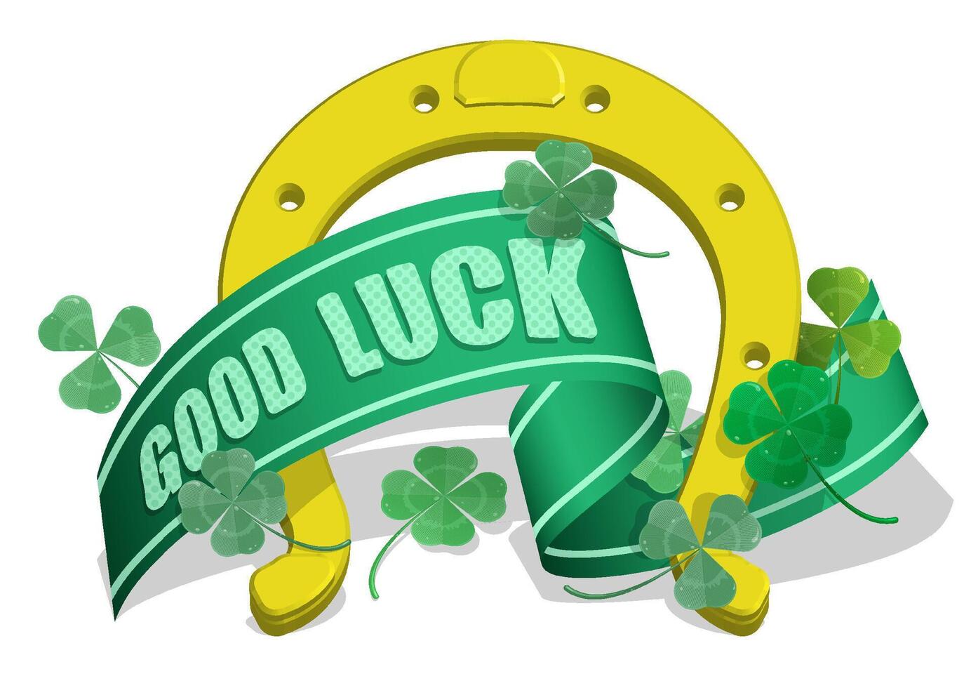 Isometric metal horseshoe for horse with clover leaves. Symbol of good luck and happiness in culture. Realistic 3D image isolated on white background vector