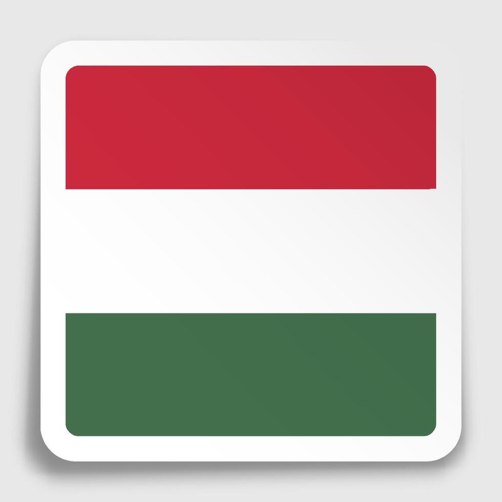 HUNGARY flag icon on paper square sticker with shadow. Button for mobile application or web. image vector